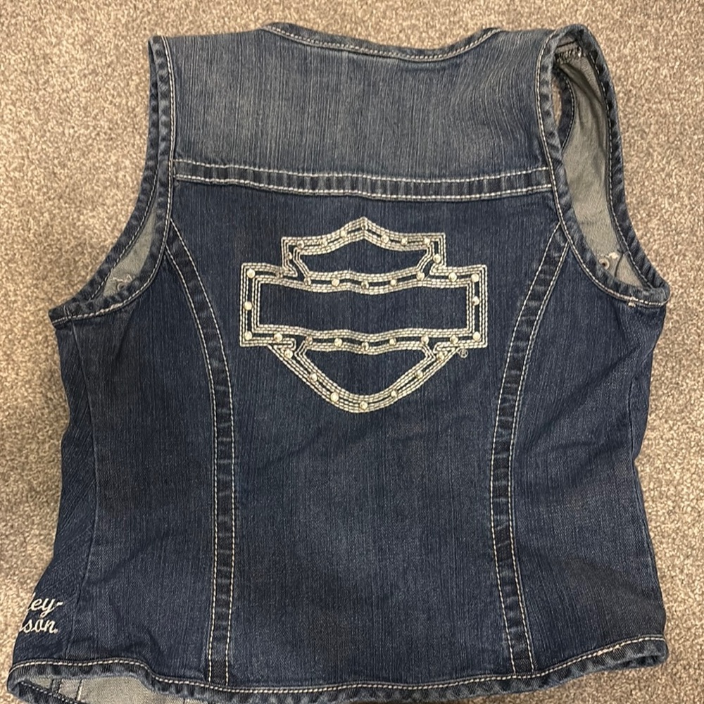 Harley-Davidson Blue Denim Vest with Silver Embroidery